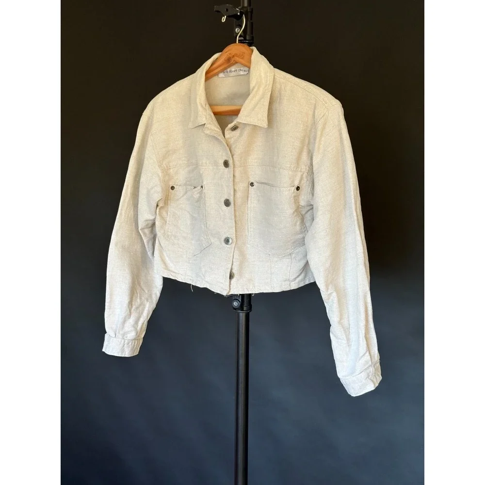 Vintage‎ Womens Paris Sport Club Linen Jacket Cream Ivory Large Buttons
